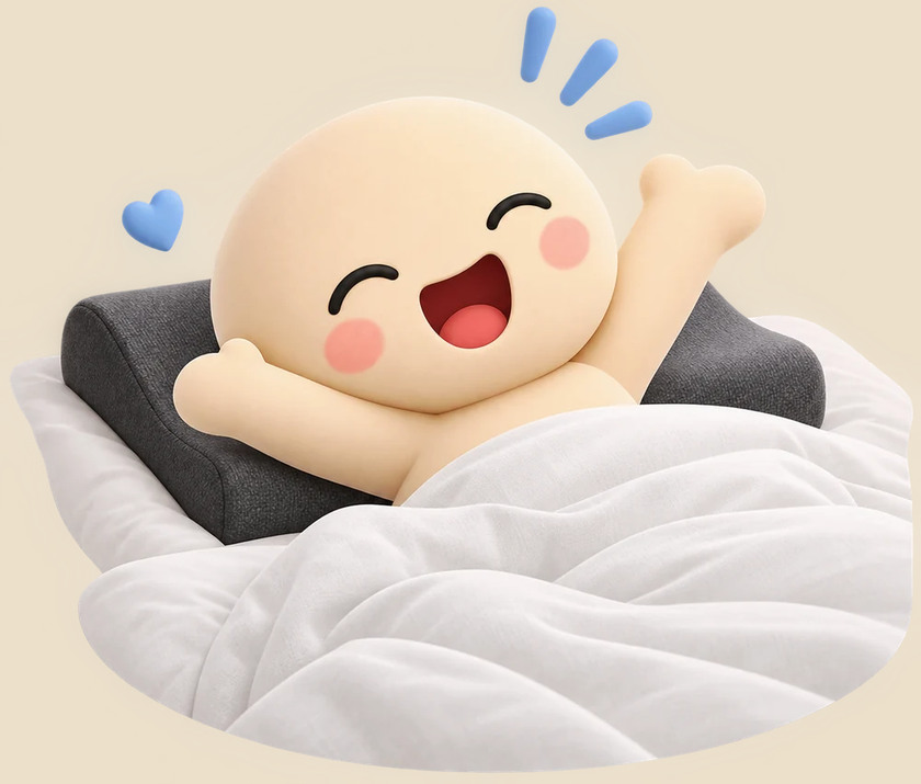 Snoozy waking up happy on a Cervical Contour Pillow