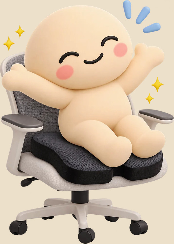 Snoozy sitting on a Coccyx Seat Cushion on an office chair