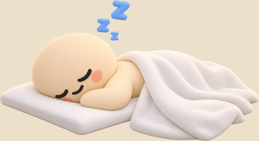 Snoozy asleep on his front on a Slim Memory Foam Pillow